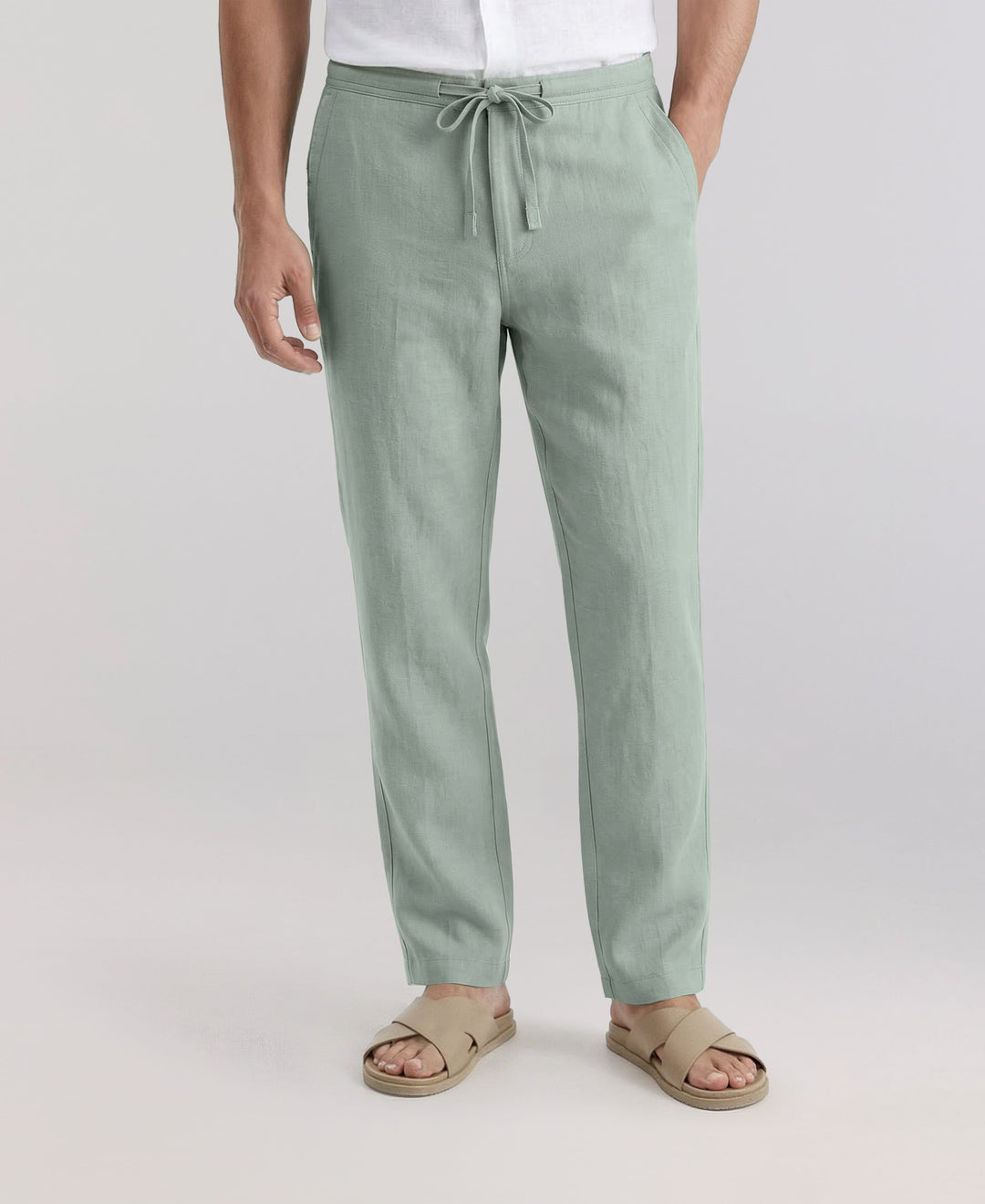Linen Blend Drawstring Pant (Green Milieu) 