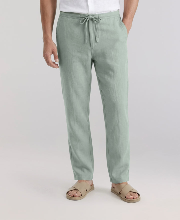 Linen Blend Drawstring Pant (Green Milieu) 