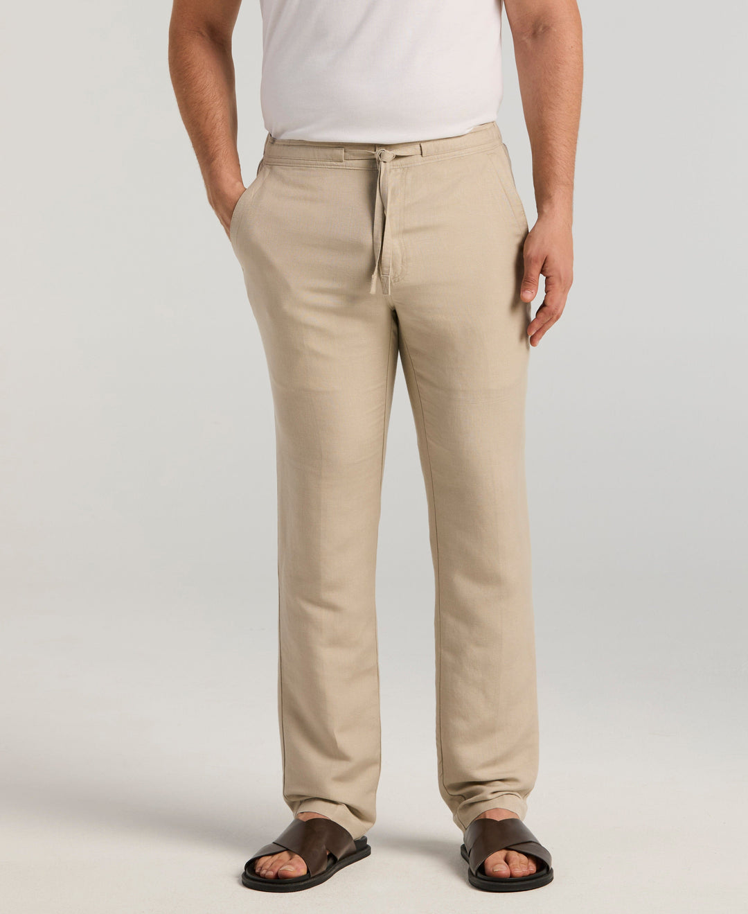 Linen Blend Drawstring Pant (Island Fossil) 
