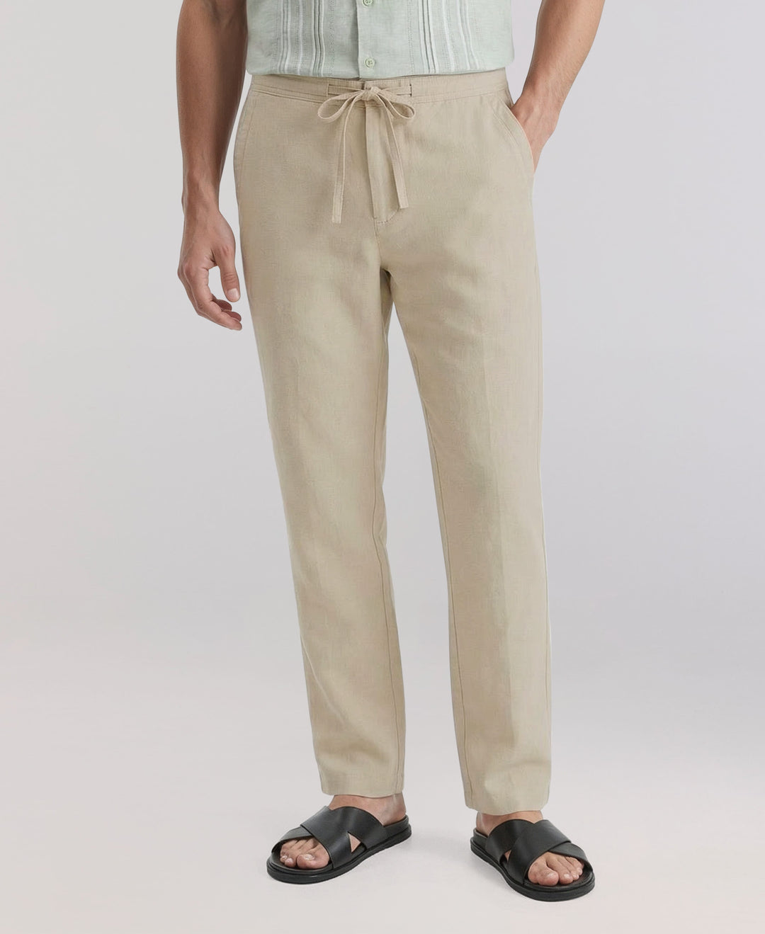 Linen Blend Drawstring Pant (Island Fossil) 
