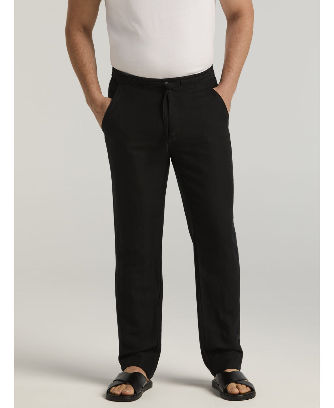 Linen-Blend Core Drawstring Pants-Pants-Jet Black-S-30-Cubavera