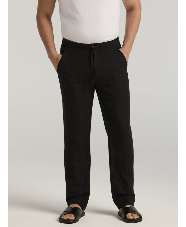 Linen-Blend Core Drawstring Pants-Pants-Jet Black-S-30-Cubavera
