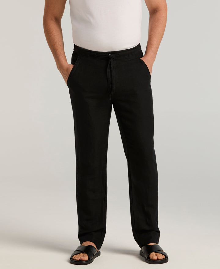 Linen Blend Drawstring Pant (Jet Black) 