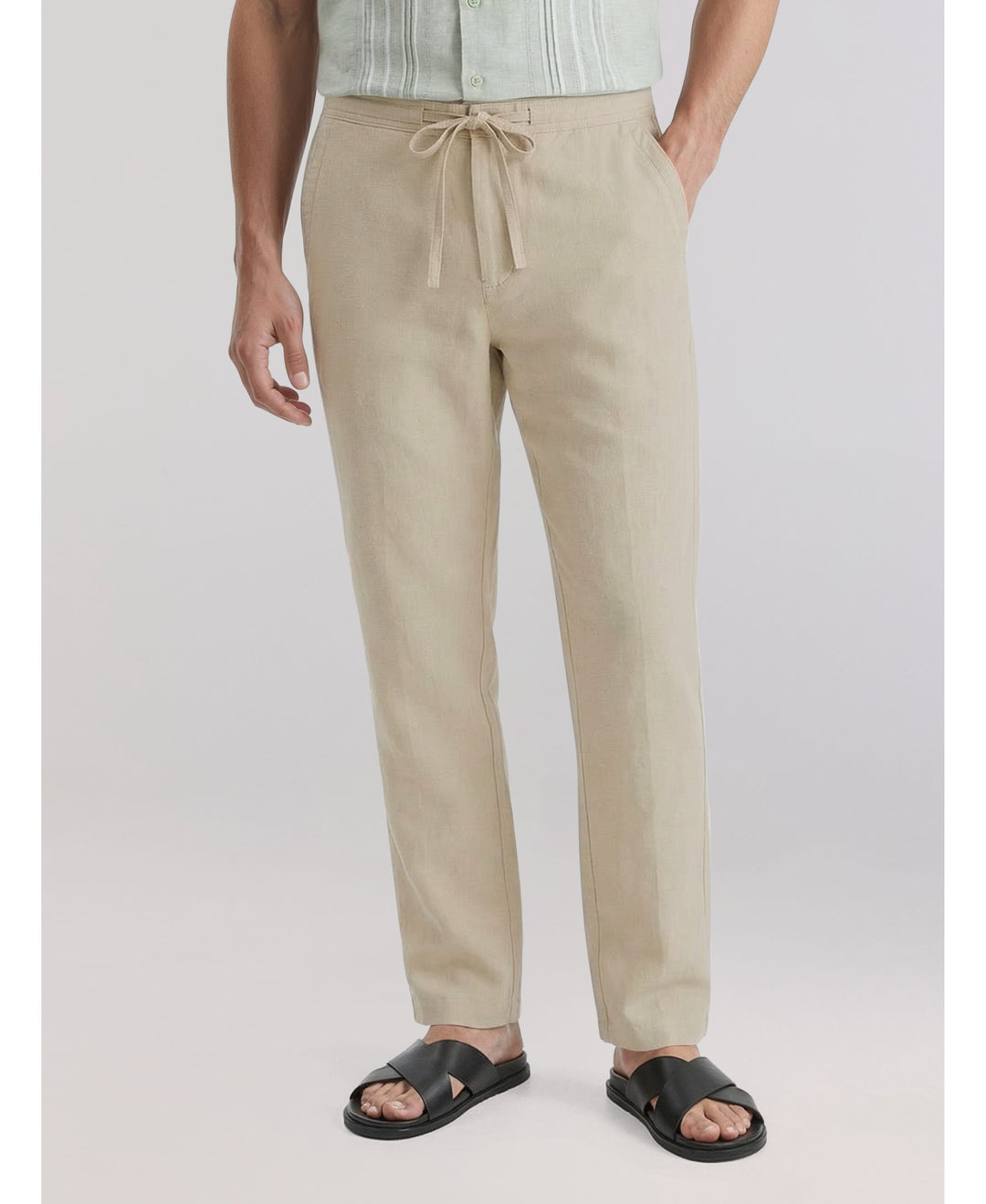 Linen-Blend Core Drawstring Pants-Pants-Silver Lining-S-30-Cubavera