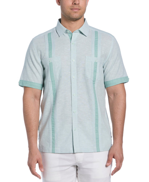 Linen Blend Cross Dye Guayabera Shirt (Blue Surf) 