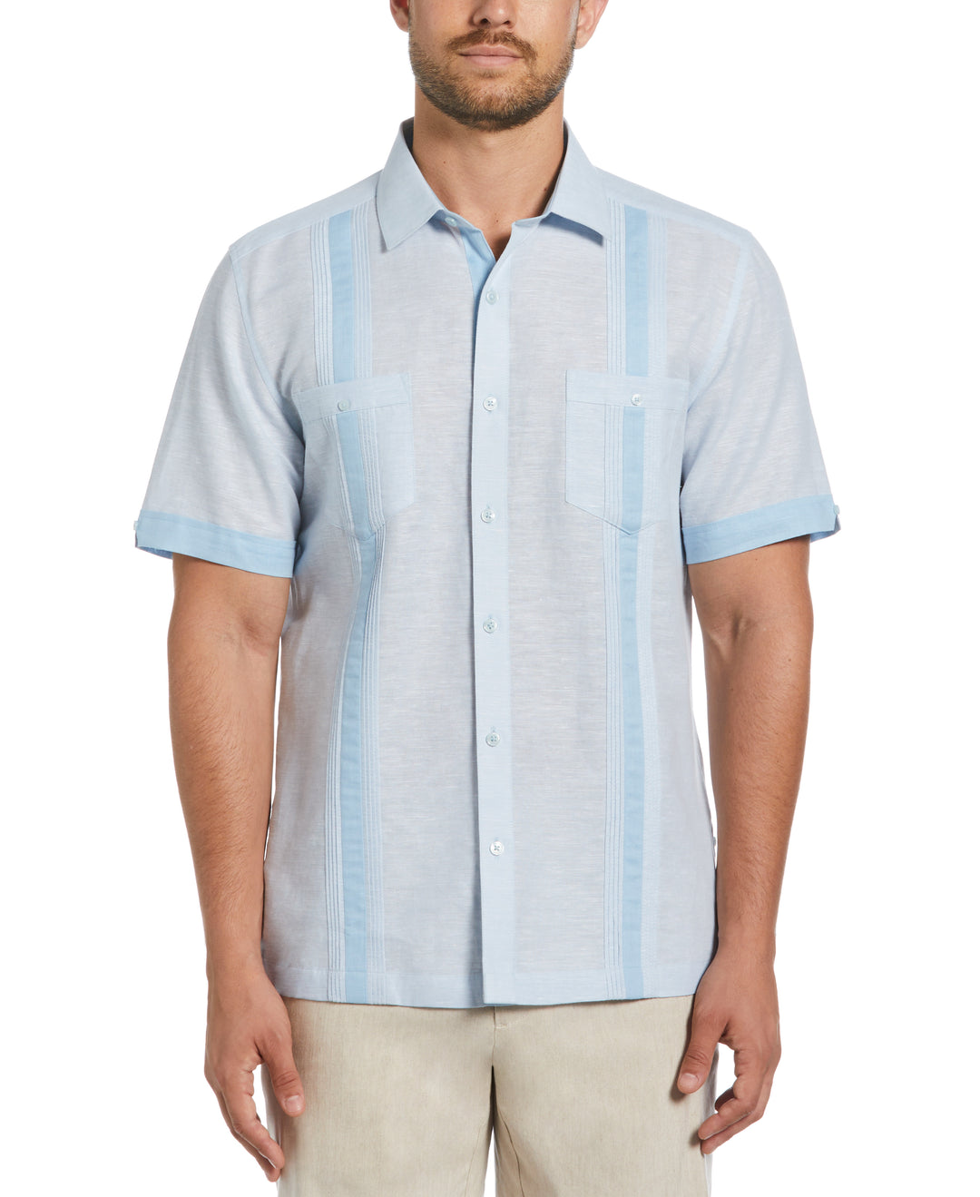 Linen Blend Guayabera Shirt (Cerulean) 