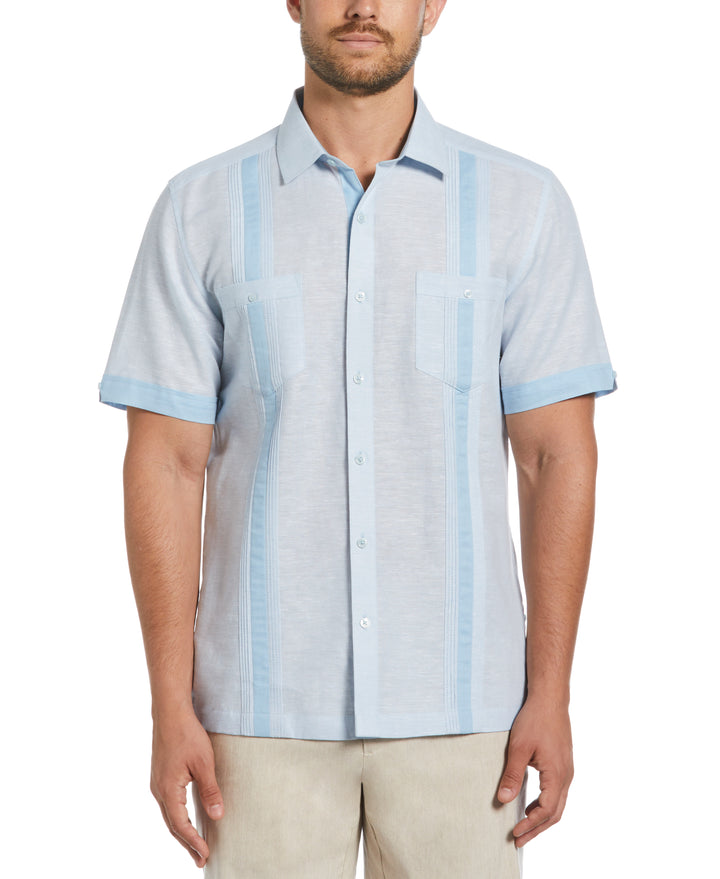Linen Blend Guayabera Shirt (Cerulean) 