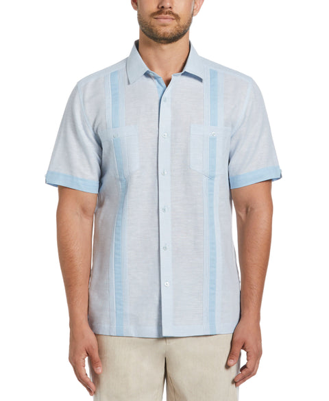 Linen Blend Cross Dye Guayabera Shirt (Cerulean) 
