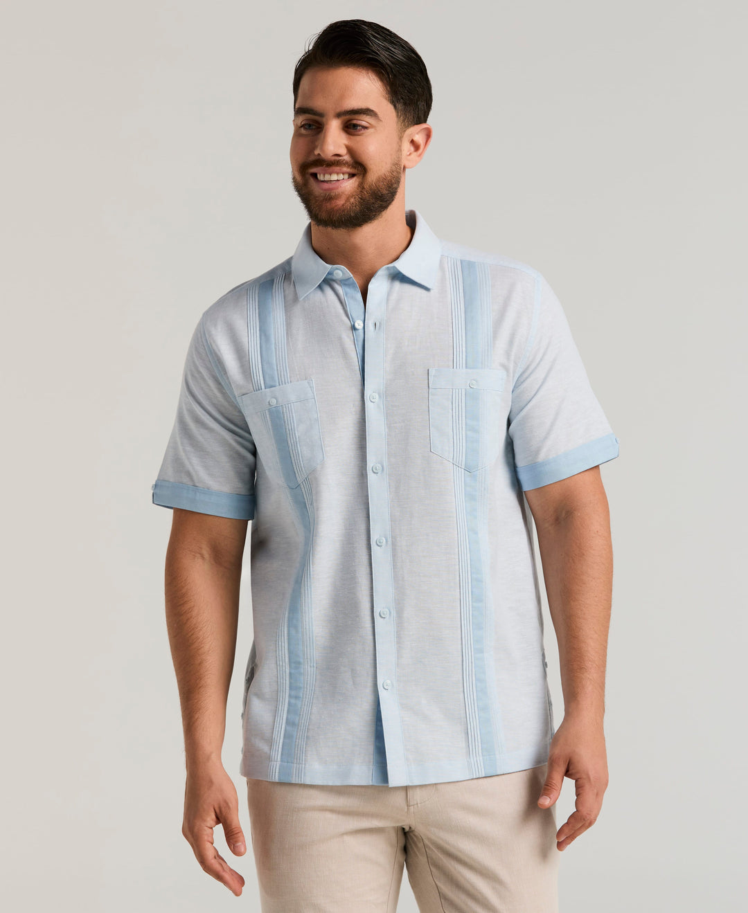 Cubavera Men's Cross-Dyed Short-Sleeve Pintucked Shirt - Ensign Blue