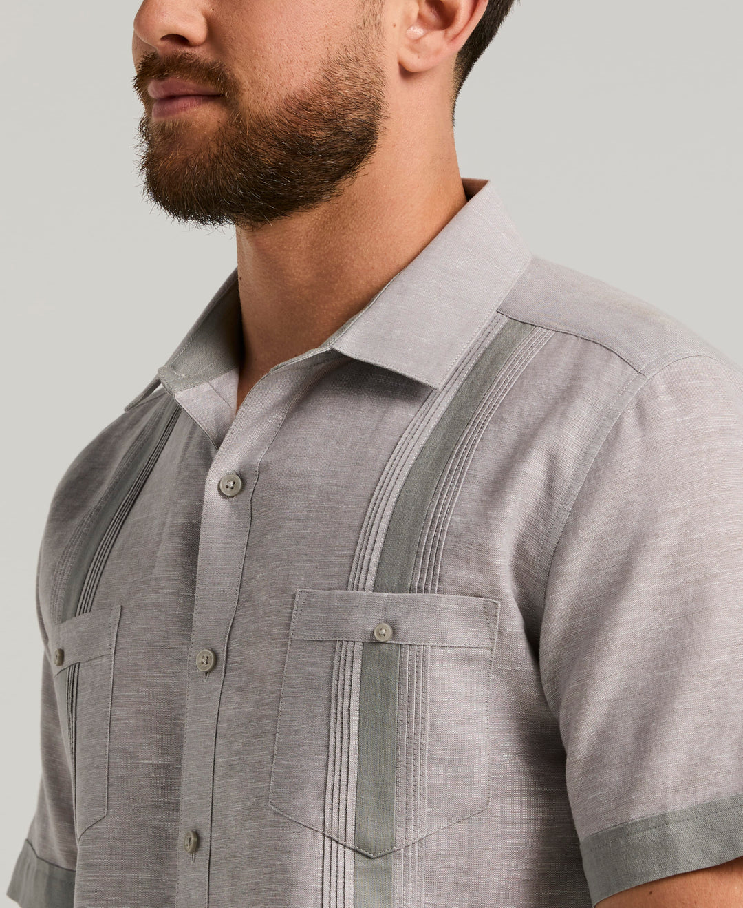 Linen Blend Guayabera Shirt (Sleet) 