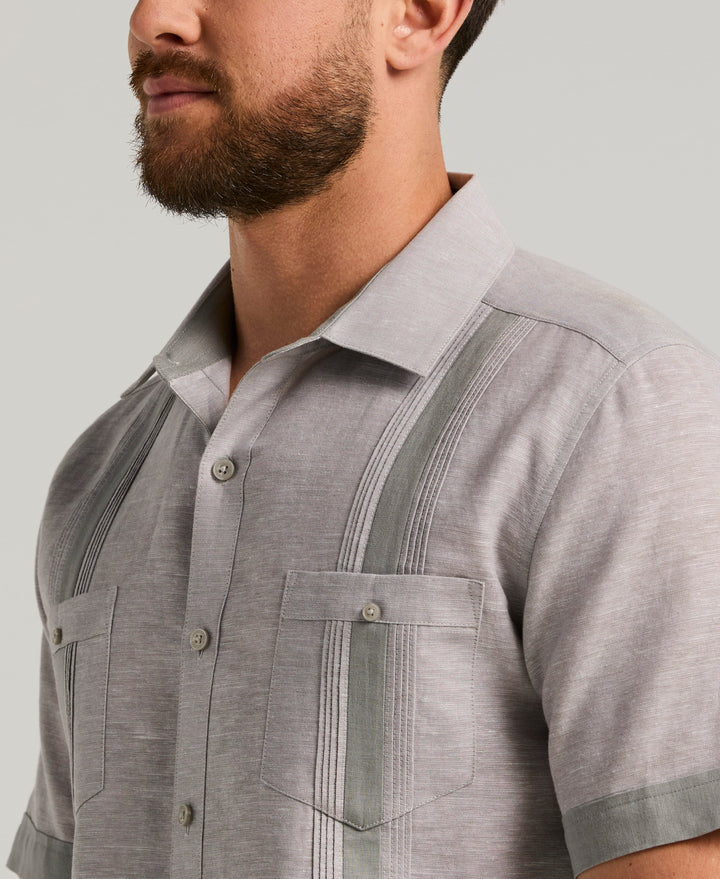 Linen Blend Guayabera Shirt (Sleet) 