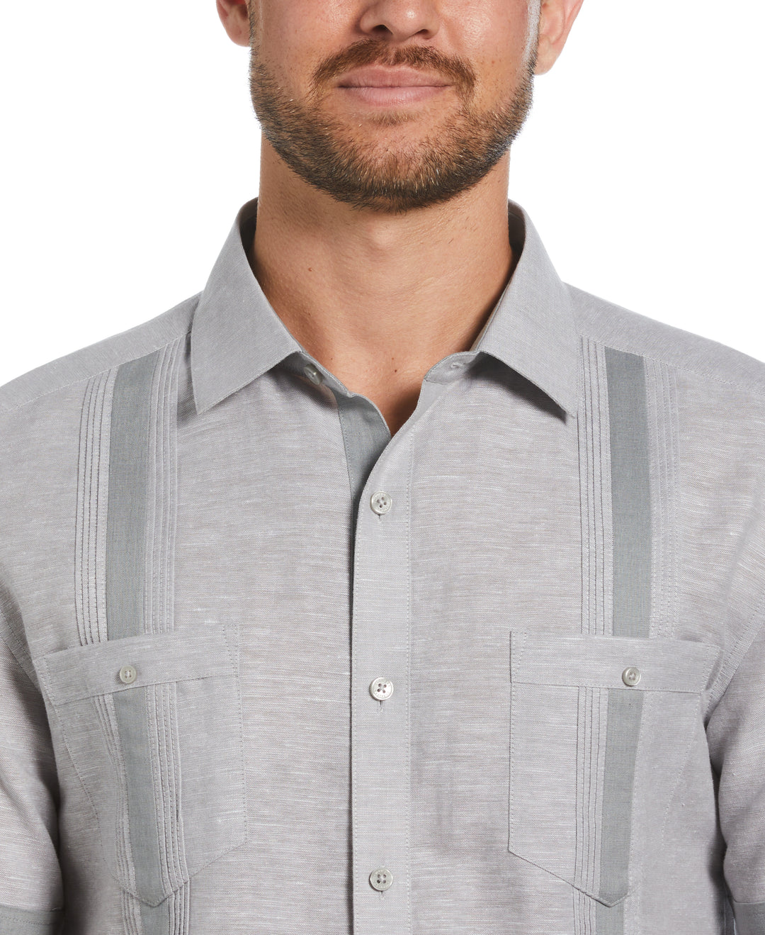Linen Blend Guayabera Shirt (Sleet) 