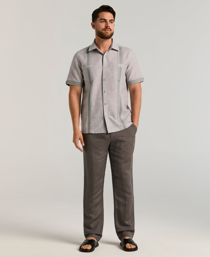 Linen Blend Guayabera Shirt (Sleet) 