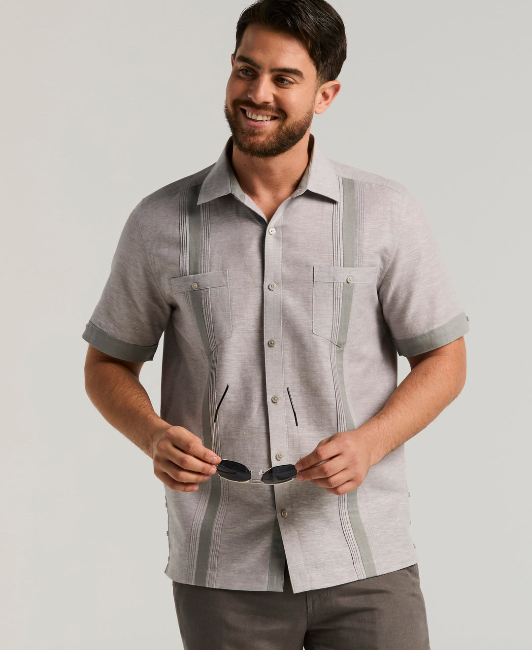 Linen Blend Guayabera Shirt (Sleet) 