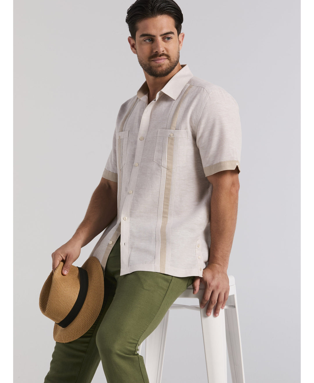 Linen Blend Cross Dye Guayabera Shirt-Guayaberas-Cubavera
