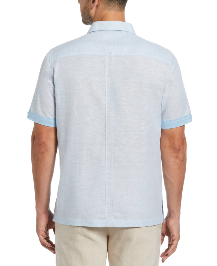 Linen Blend Guayabera Shirt (Cerulean) 