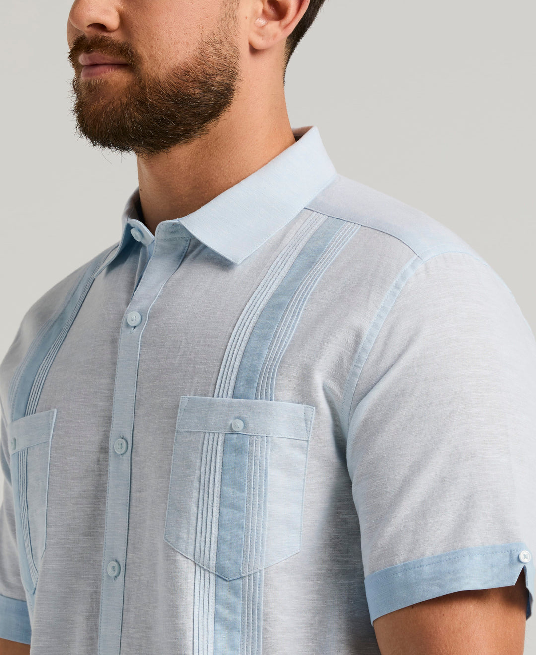 Linen Blend Guayabera Shirt (Cerulean) 
