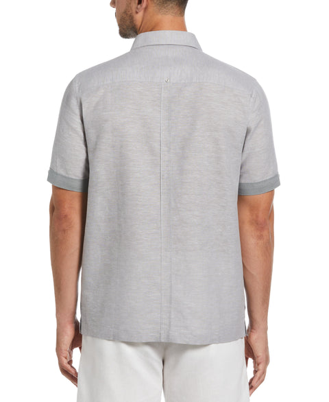 Linen Blend Cross Dye Guayabera Shirt (Sleet) 