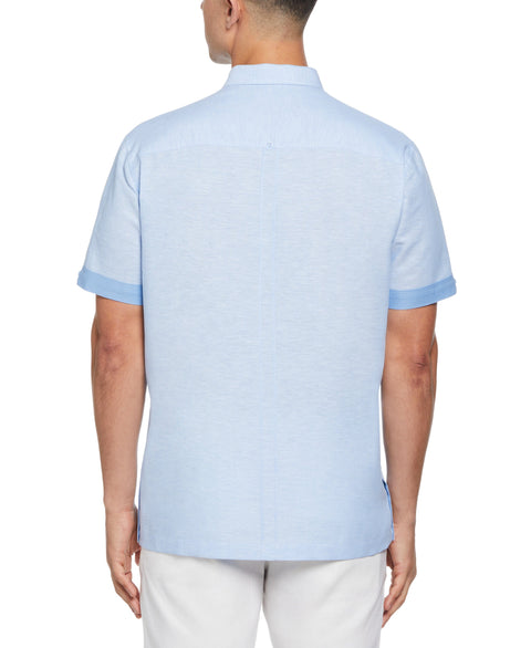 Linen Blend Cross Dye Guayabera Shirt (Della Robia Blue) 