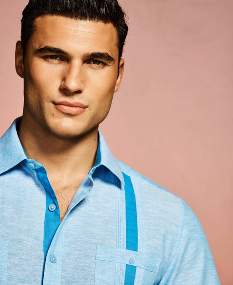 Linen Blend Cross Dye Guayabera Shirt-Guayaberas-Cubavera