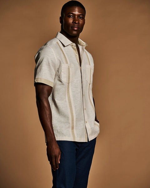 Linen Blend Cross Dye Guayabera Shirt-Guayaberas-Cubavera