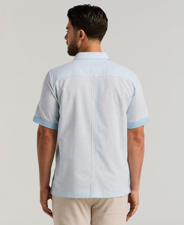 Linen Blend Guayabera Shirt (Cerulean) 