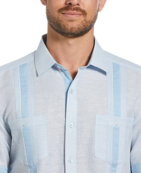 Linen Blend Cross Dye Guayabera Shirt (Cerulean) 