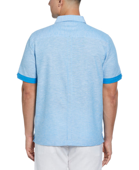 Linen Blend Cross Dye Guayabera Shirt (Malibu Blue) 