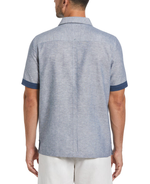 Linen Blend Cross Dye Guayabera Shirt (Ensign Blue) 