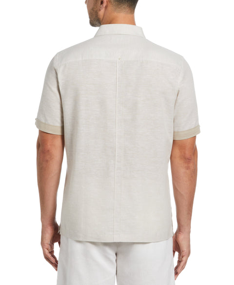 Linen Blend Cross Dye Guayabera Shirt (Silver Lining) 
