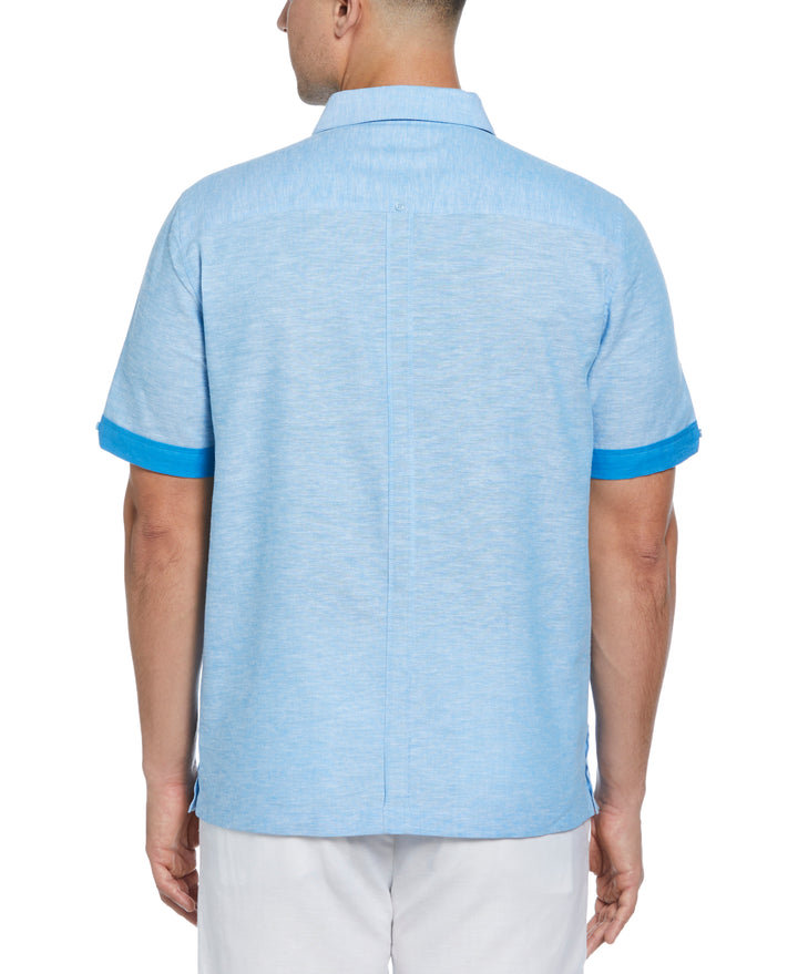 Linen Blend Guayabera Shirt (Malibu Blue) 