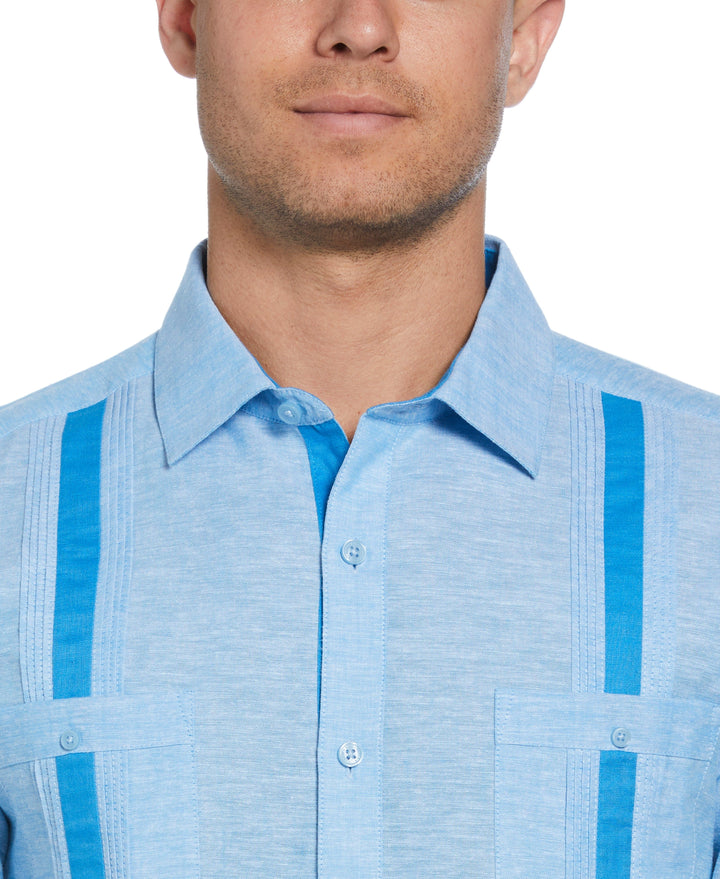 Linen Blend Guayabera Shirt (Malibu Blue) 