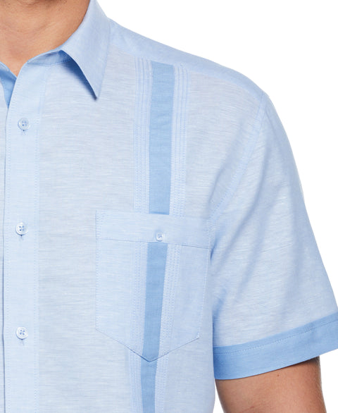 Linen Blend Cross Dye Guayabera Shirt (Della Robia Blue) 