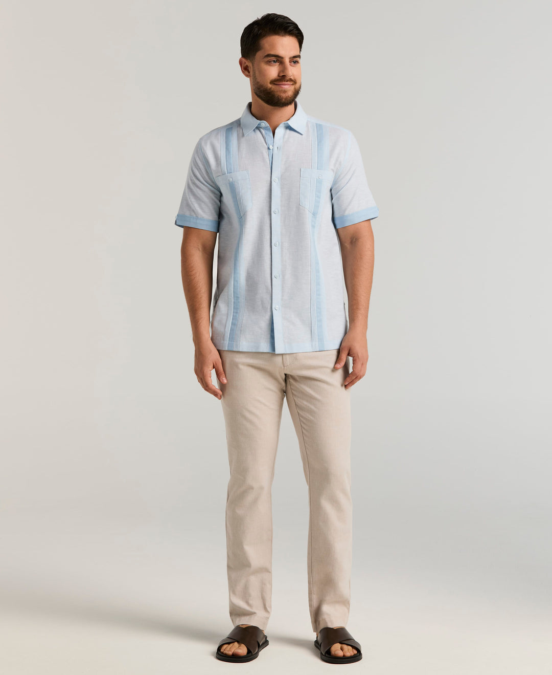 Linen Blend Guayabera Shirt (Cerulean) 