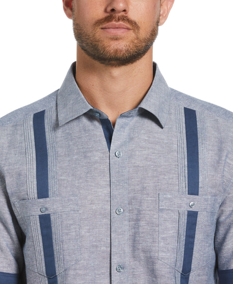 Linen Blend Cross Dye Guayabera Shirt (Ensign Blue) 