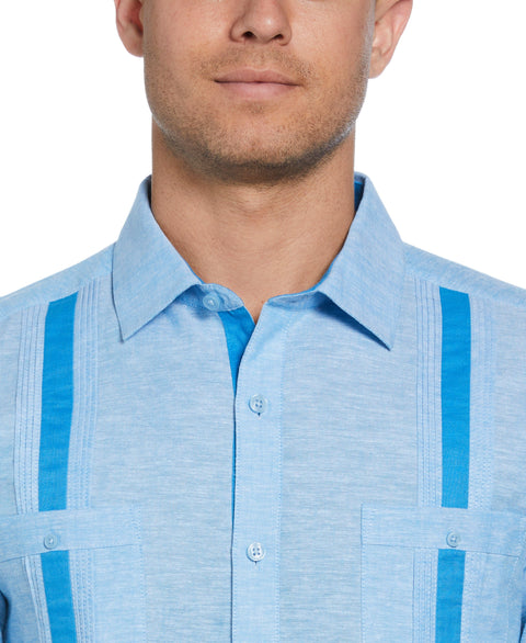 Linen Blend Cross Dye Guayabera Shirt (Malibu Blue) 