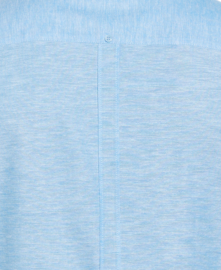 Linen Blend Cross Dye Guayabera Shirt (Malibu Blue) 