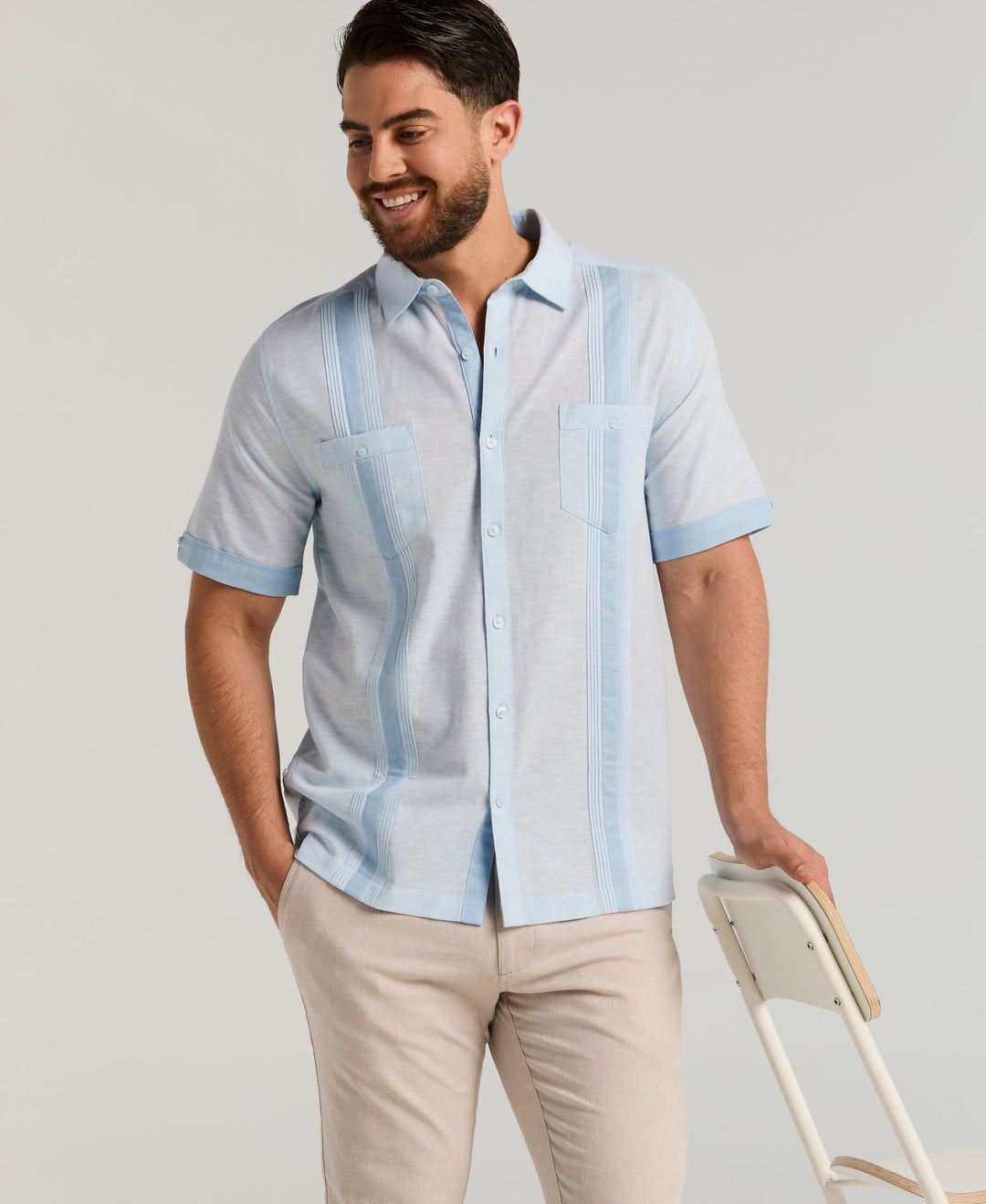 Linen Blend Guayabera Shirt (Cerulean) 