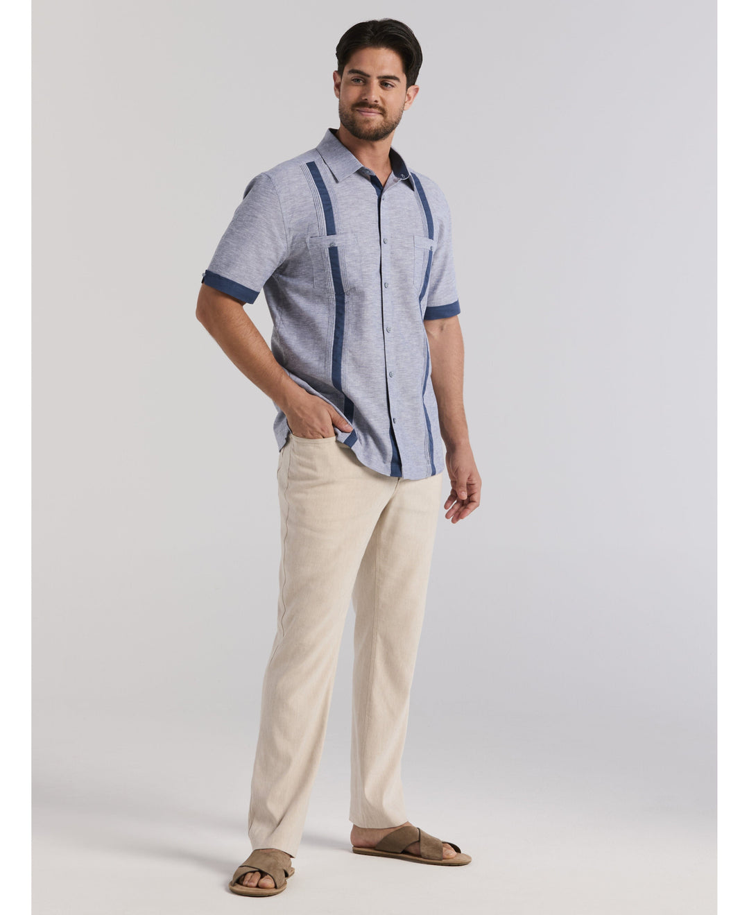 Linen Blend Cross Dye Guayabera Shirt-Guayaberas-Cubavera