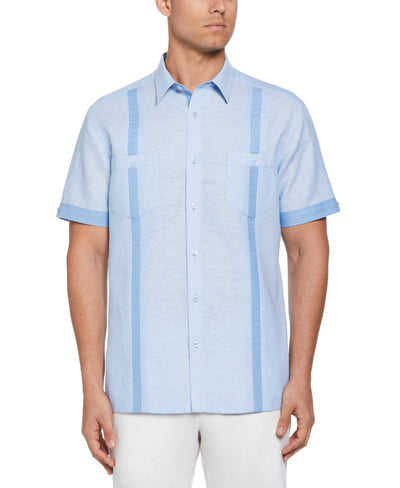 Linen Blend Cross Dye Guayabera Shirt (Della Robia Blue) 