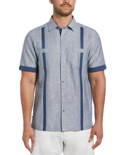 Linen Blend Cross Dye Guayabera Shirt (Ensign Blue) 