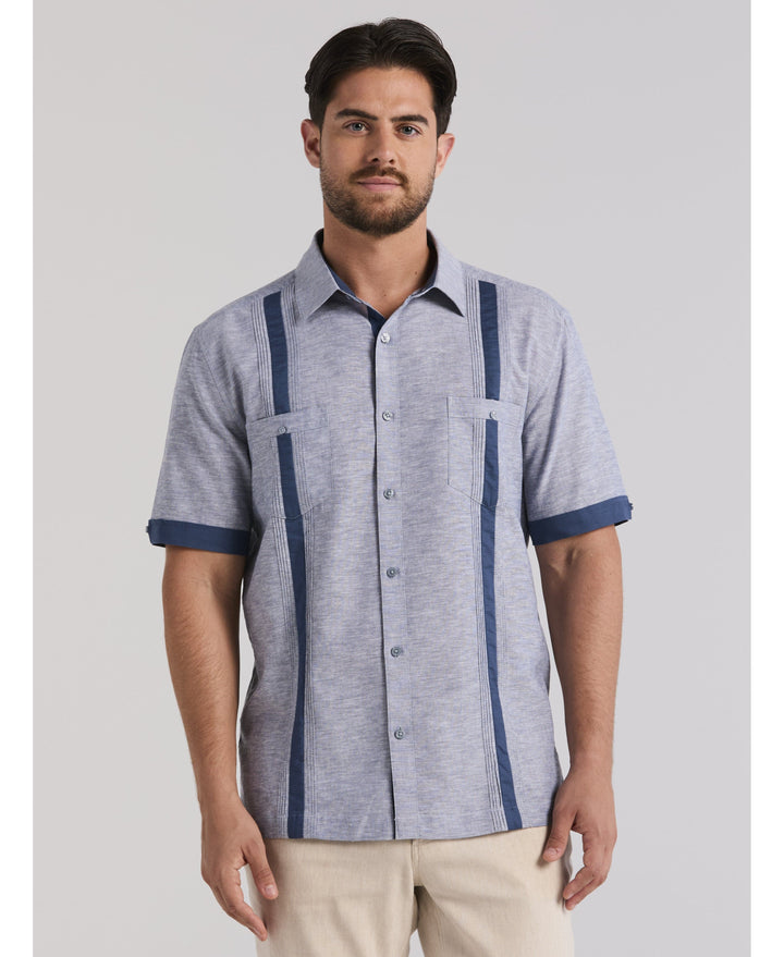 Linen Blend Cross Dye Guayabera Shirt-Guayaberas-Cubavera