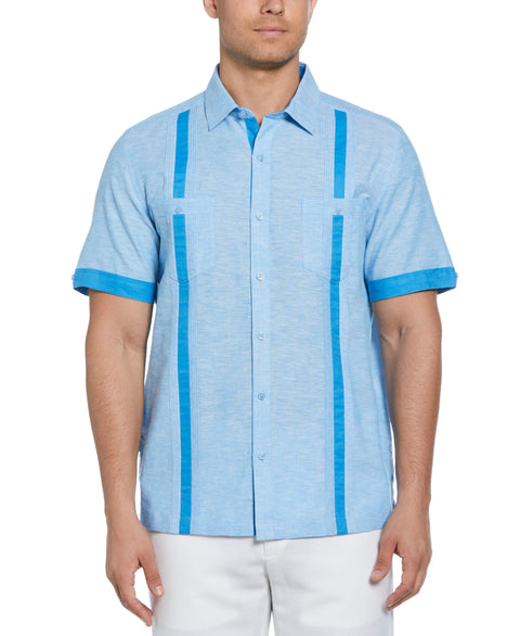 Linen Blend Cross Dye Guayabera Shirt (Malibu Blue) 