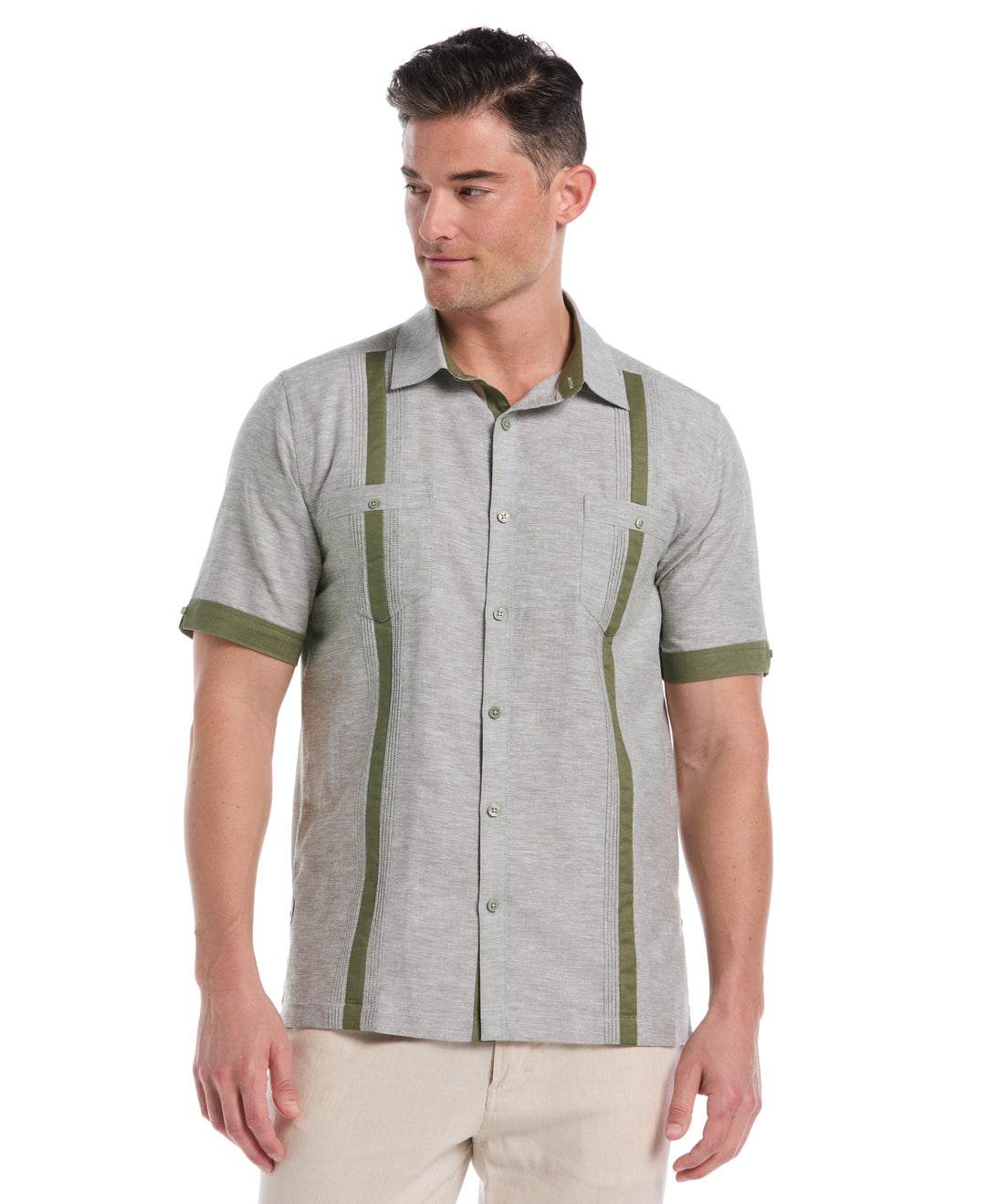 Linen Blend Guayabera Shirt (Olivine) 
