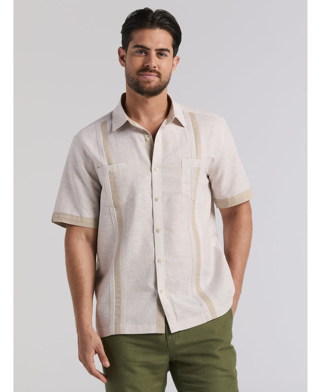 Cubavera Men's Cross-Dyed Short-Sleeve Pintucked Shirt - Ensign Blue