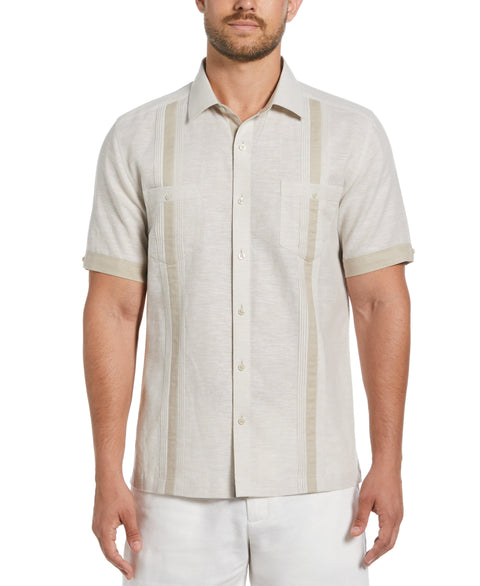 Linen Blend Cross Dye Guayabera Shirt (Silver Lining) 