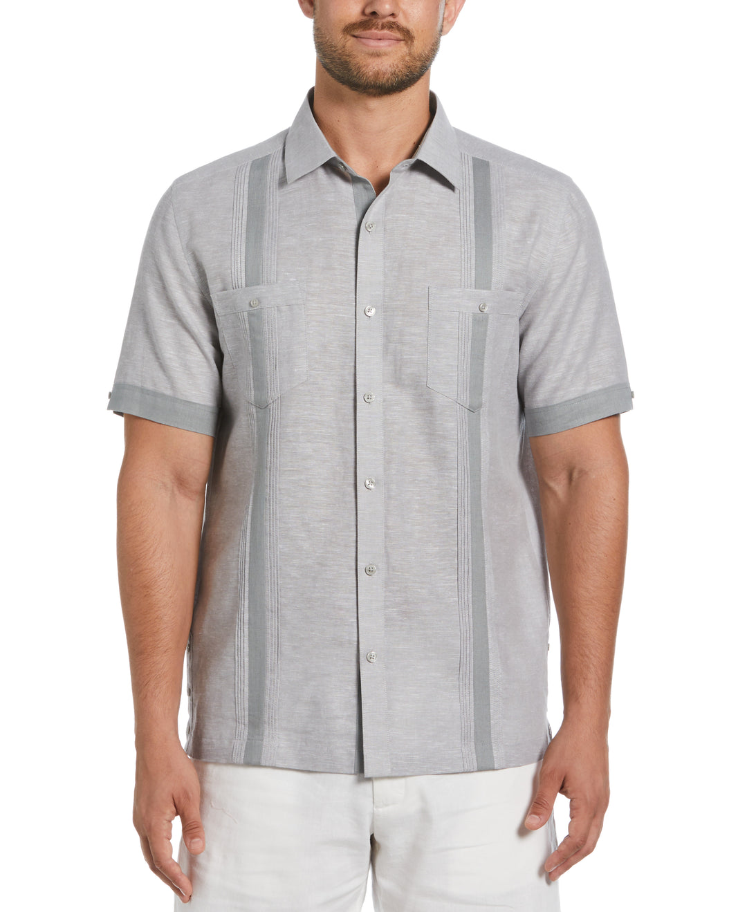 Linen Blend Guayabera Shirt (Sleet) 