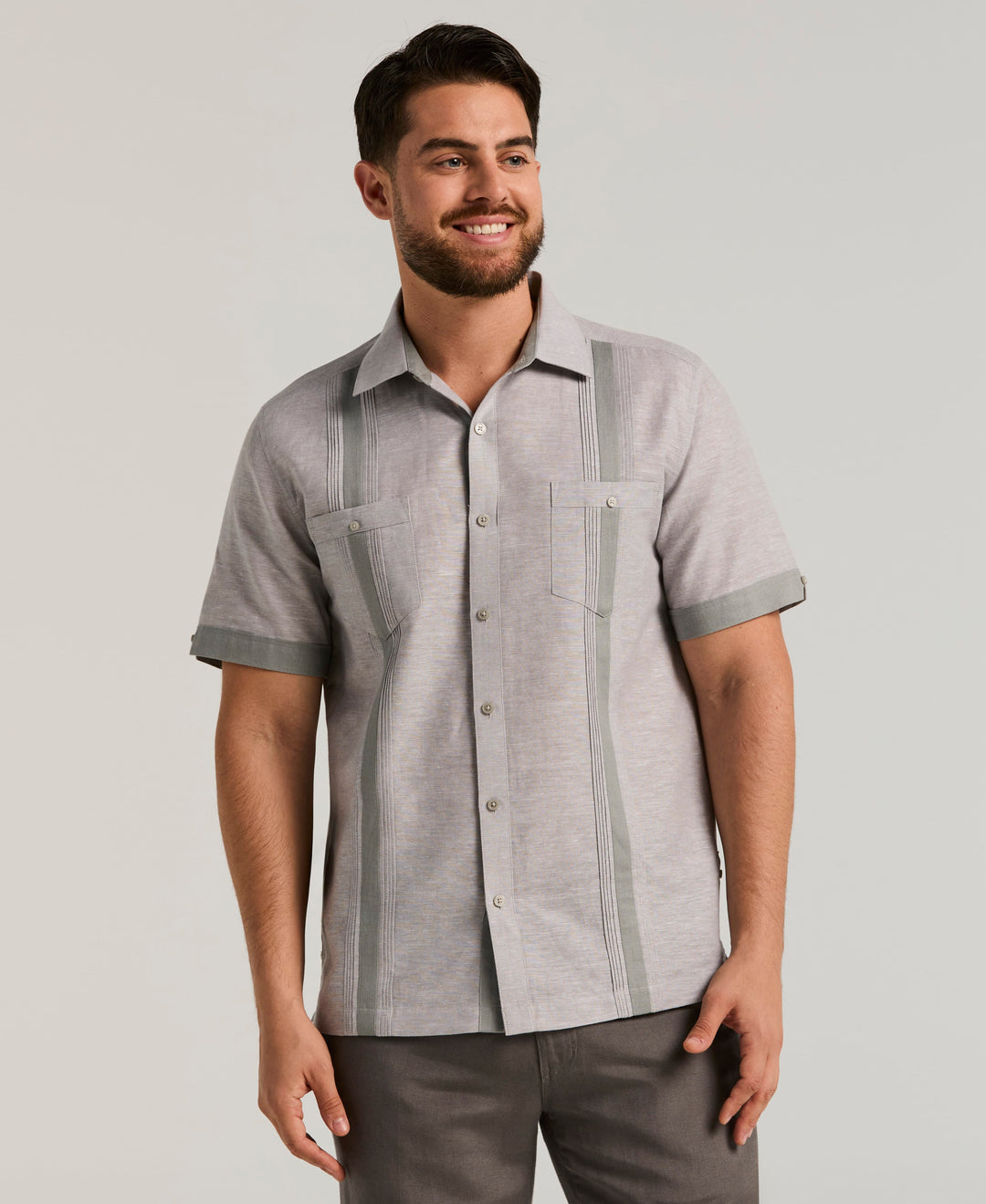 Linen Blend Guayabera Shirt (Sleet) 