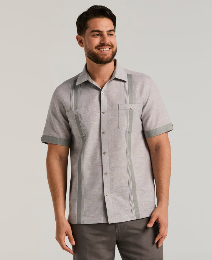 Linen Blend Guayabera Shirt (Sleet) 
