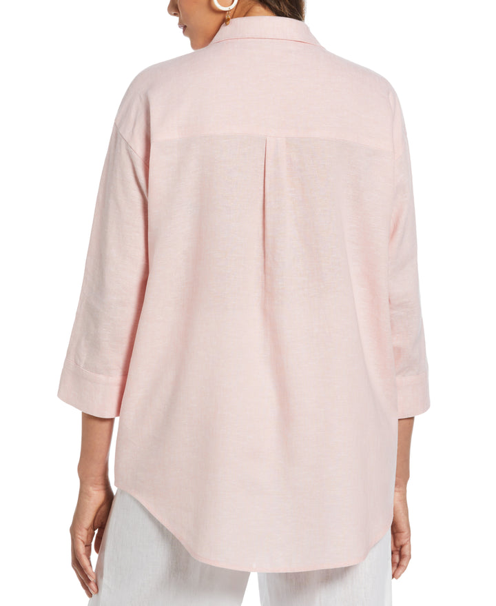 Linen Blend Cross-Dyed Popover Shirt (Silver Pink) 
